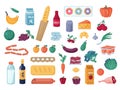 Different grocery food, drinks product icons set