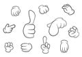 Different hand angles palm gestures cartoon style template Royalty Free Stock Photo