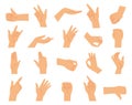 Different hand gestures. Hands gesture collection, arms pressed position. Fingers signal, diverse manual poses of