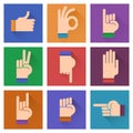 Different hands, gestures, signals flat design illustration; Royalty Free Stock Photo