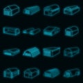 Different hangars icons set vector neon