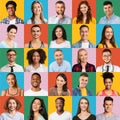 Different happy people portraits. Collage with smiling multiethnic male and female faces Royalty Free Stock Photo