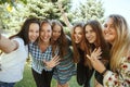 Happy women outdoors on sunny day. Girl power concept. Royalty Free Stock Photo