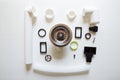 Different hardware elements and tubes for a kitchen sink drain Royalty Free Stock Photo