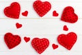 Different hearts made of cloth on a wooden table. Love and Valentine`s Day concept Royalty Free Stock Photo