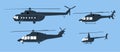 Different helicopter icons set. Vector illustration