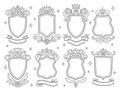 Different heraldic royal shield badge, vintage ornamental frame, decorative luxury border set Royalty Free Stock Photo