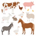 Different home farm vector animals and birds like cow, sheep, pig, duck farmland set illustration Royalty Free Stock Photo