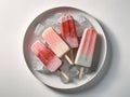 Different homemade ice cream popsicles over a plate. Generative AI