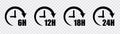 Different hours icon set. Timers icon set. Clock icons set. Hours countdown.