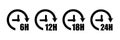 Different hours icon set. Timers icon set. Clock ikons set. Hours countdown. Clock icon vector. Set arrow icon. Stopwatch icon,