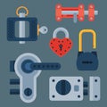 Different house door lock icons set vector safety password privacy element with key and padlock, protection security Royalty Free Stock Photo