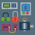 Different house door lock icons set vector safety password privacy element with key and padlock, protection security Royalty Free Stock Photo