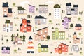 Different houses cute set in flat cartoon design. Vector illustration Royalty Free Stock Photo
