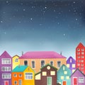 Different houses on the starry sky background