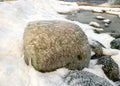 different ice formations on rocks on the seashore, ice texture, wind, water and ice working together Royalty Free Stock Photo