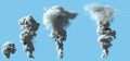 4 images of solid bright smoke column as from volcano or huge industrial explosion - disaster concept, illustration of object