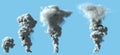 4 renders of solid white smoke column as from volcano or large industrial explosion - disaster concept, 3d illustration of objects