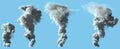 4 different images of heavy white smoke column as from volcano or huge industrial explosion - pollution concept, 3d illustration