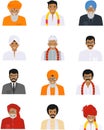 Different indian old and young men characters avatars icons set in flat style on white background. Differences