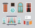 Different interior windows of various forms vector illustration. Architecture design outdoor or exterior view, building