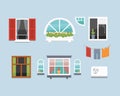 Different interior windows of various forms vector illustration. Architecture design outdoor or exterior view, building