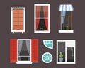 Different interior windows of various forms vector illustration.
