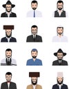 Different jewish people characters avatars icons set in flat style isolated on white background. Differences Israelis