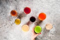 Different juices and smoothies Royalty Free Stock Photo