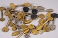 Different keys on a surface with various shapes and sizes in a close view Royalty Free Stock Photo