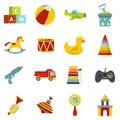 Different kids toys icons set in flat style