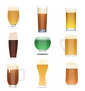 Different kind of beer collection set. Beer vector bottle icons, beer glass cups.