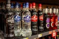 Different kind of eristoff vodka on shop shelf