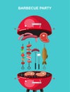 Different kind of meat on the grill illustration