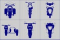 Different kind motorcycle back view icon set