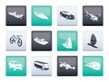 different kind of transportation and travel icons over color background