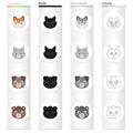 Different kinds of animals, muzzle fox, wolf, dog and bear. Muzzle of an animal set collection icons in cartoon black