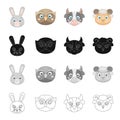 Different kinds of animals, muzzle of a hare, an owl, a cow and a sheep. Muzzle of an animal set collection icons in