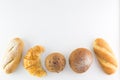 Different kinds of bread isolated on white Royalty Free Stock Photo
