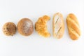 Different kinds of bread isolated on white Royalty Free Stock Photo
