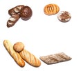 Different kinds of bread on white top view Royalty Free Stock Photo