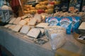 Different kinds of cheese in European market