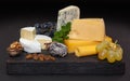 Different kinds of cheeses and grapes