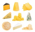 Different kinds of cheeses isolated on white background