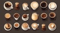 Different kinds of coffee. Coffee collection. Set of different types of coffee. AI generated Royalty Free Stock Photo