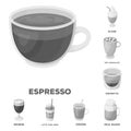 Different kinds of coffee monochrome icons in set collection for design. Coffee drink vector symbol stock web