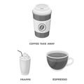 Different kinds of coffee monochrome icons in set collection for design. Coffee drink vector symbol stock web