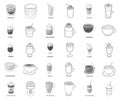 Different kinds of coffee monochrome,outline icons in set collection for design. Coffee drink vector symbol stock web