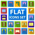 Different kinds of curtains flat icons in set collection