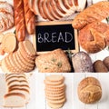 Different kinds of fresh bread collage. Food concept Royalty Free Stock Photo